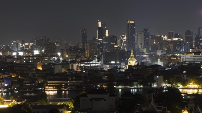 泰国曼谷的延时航拍夜景:泛动