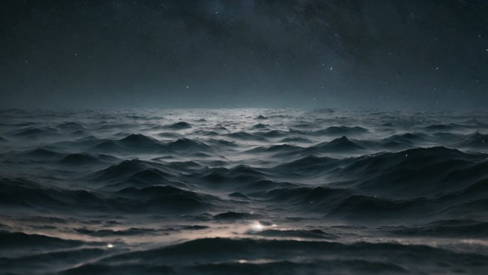 黑夜下涌动的大海海面