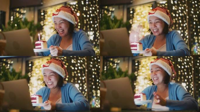 一个亚洲女人在视频电话里听着生日祝福