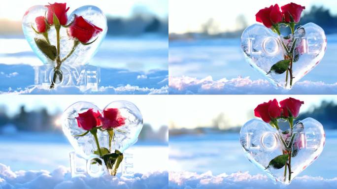 Love红色冰雪玫瑰爱心形红玫瑰爱情鲜花