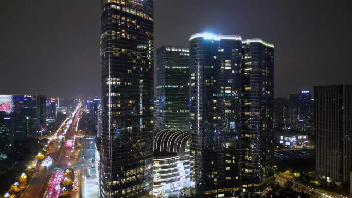 航拍成都天府新城银泰百货夜景