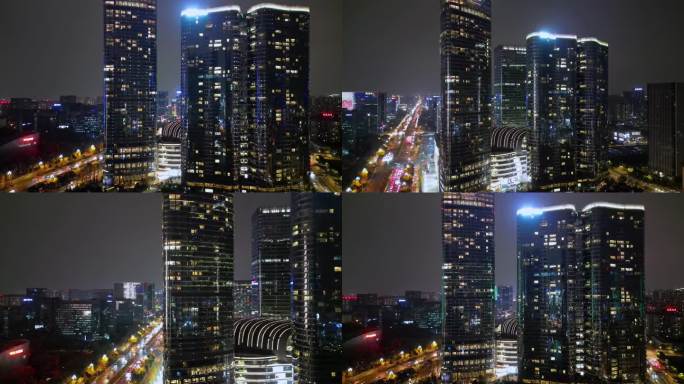航拍成都天府新城银泰百货夜景