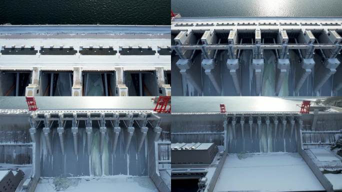 吉林松花湖丰满大坝松水不冻冬季风光航拍