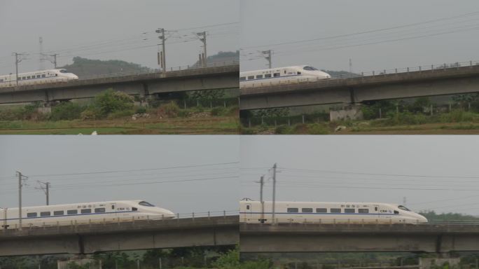 行驶的高铁动车和谐号