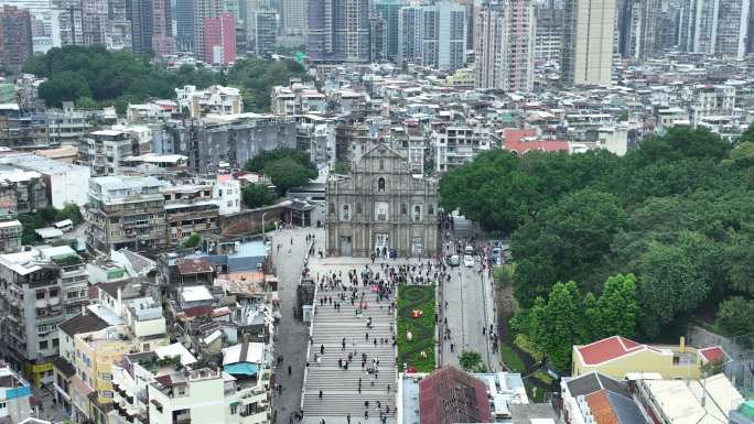 澳门大三巴牌坊航拍历史文化遗址城市建筑