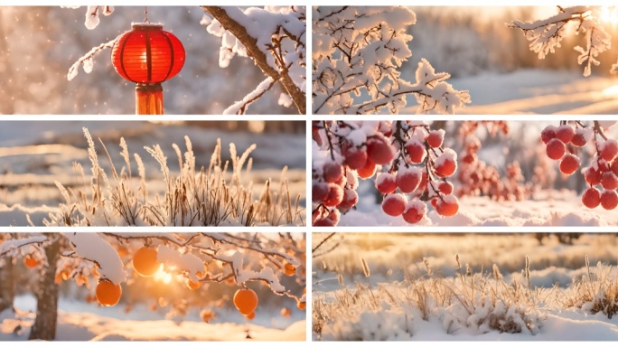 立春大寒阳光冬天唯美雪景  阳光腊梅喜鹊