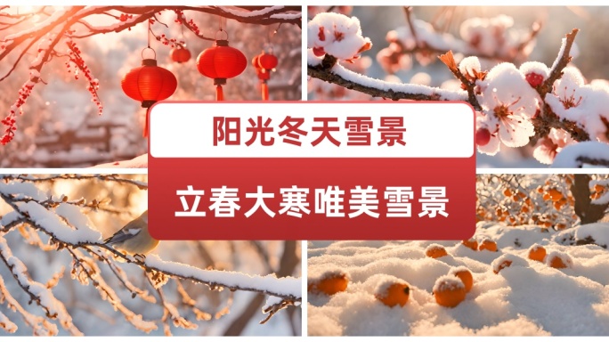 立春大寒阳光冬天唯美雪景  阳光腊梅喜鹊