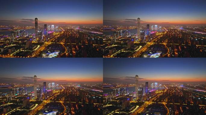 苏州工业园区金鸡湖城市夜景航拍