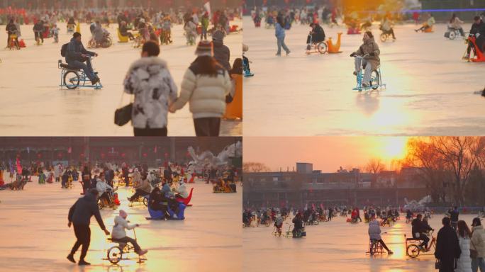 4k夕阳下什刹海滑冰2024