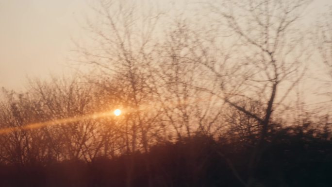 车窗外景象窗外树林掠过夕阳窗外