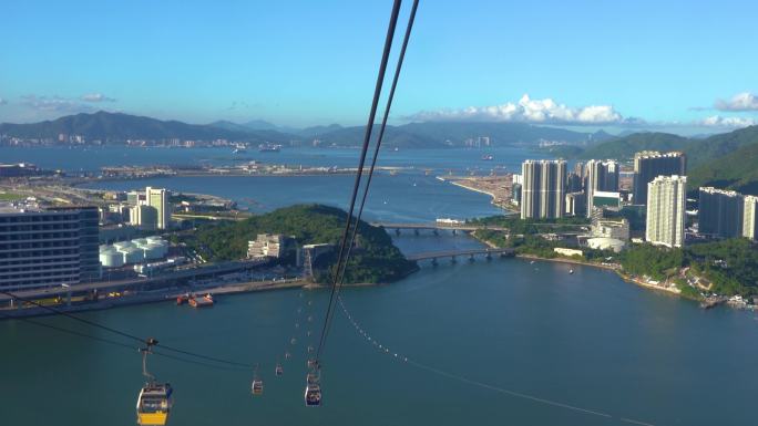 【原创4K】香港户外海洋风光索道缆车视角