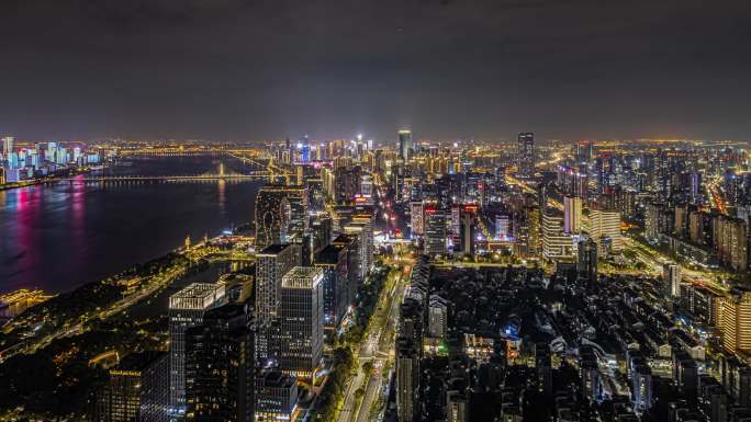 4K航拍杭州滨江区夜景延时