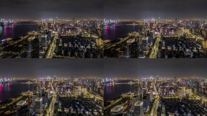 4K航拍杭州滨江区夜景延时