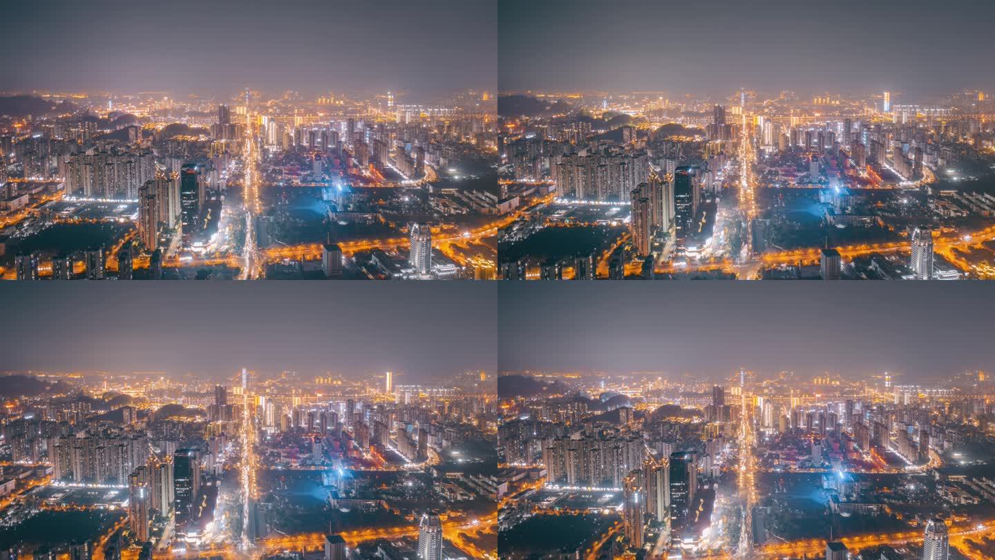 中国广西柳州城市风光夜景航拍延时