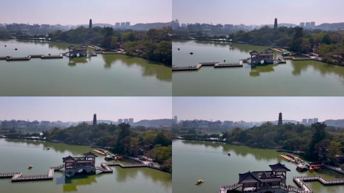 4K航拍广东省惠州西湖九曲桥1