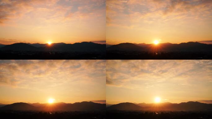 山峰日出延时远山太阳升起来清晨金色天空