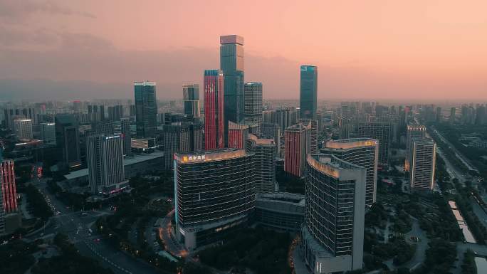 航拍西安高新cbd夜景城市风光