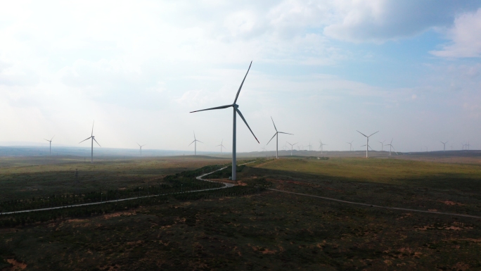 风电航拍风力发电风车国家电力电网