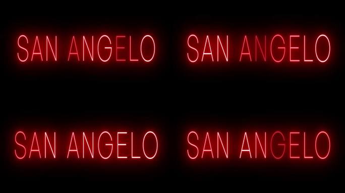 发光闪烁的红色复古霓虹灯标志为圣安吉洛