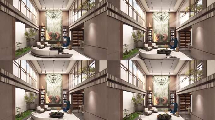 新中式别墅客厅样板间三维动画