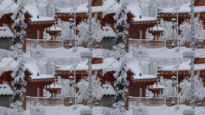 大雪 长白山景区内的朝鲜族民俗建筑