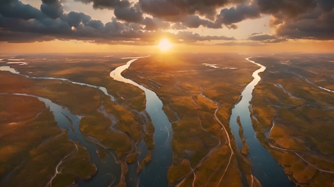 河流湿地 大好河山 河流 流域 夕阳