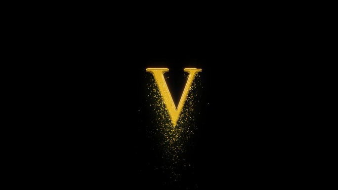 金色字母V带有金色粒子和alpha通道，金色字母