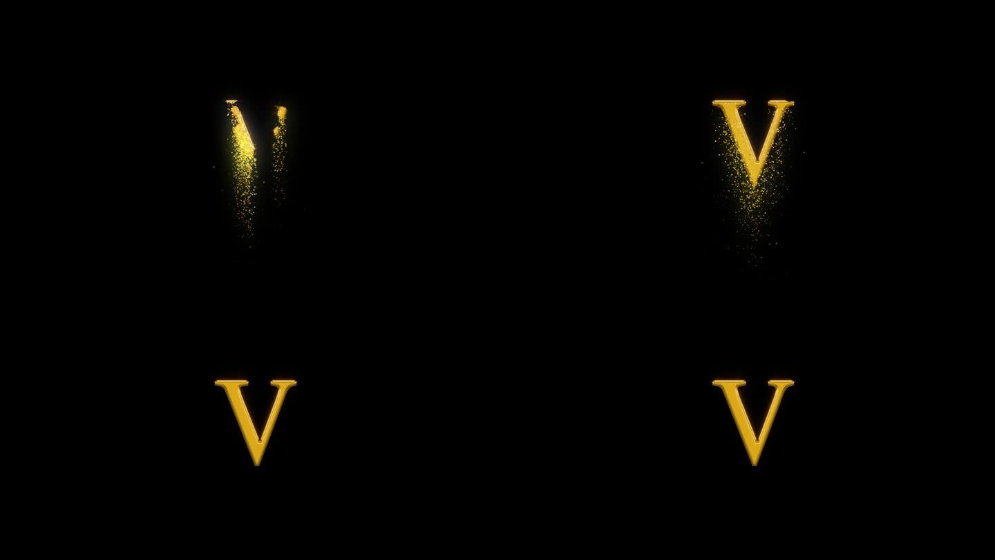 金色字母V带有金色粒子和alpha通道，金色字母
