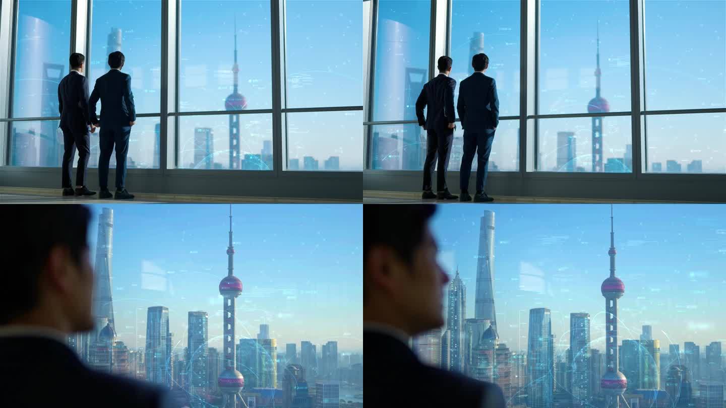 科技上海城市落地窗俯视特效