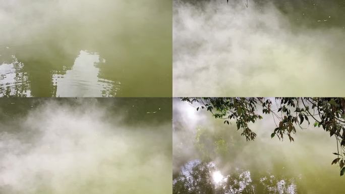 阳光雨后地热水汽蒸发水汽水雾升腾水蒸汽