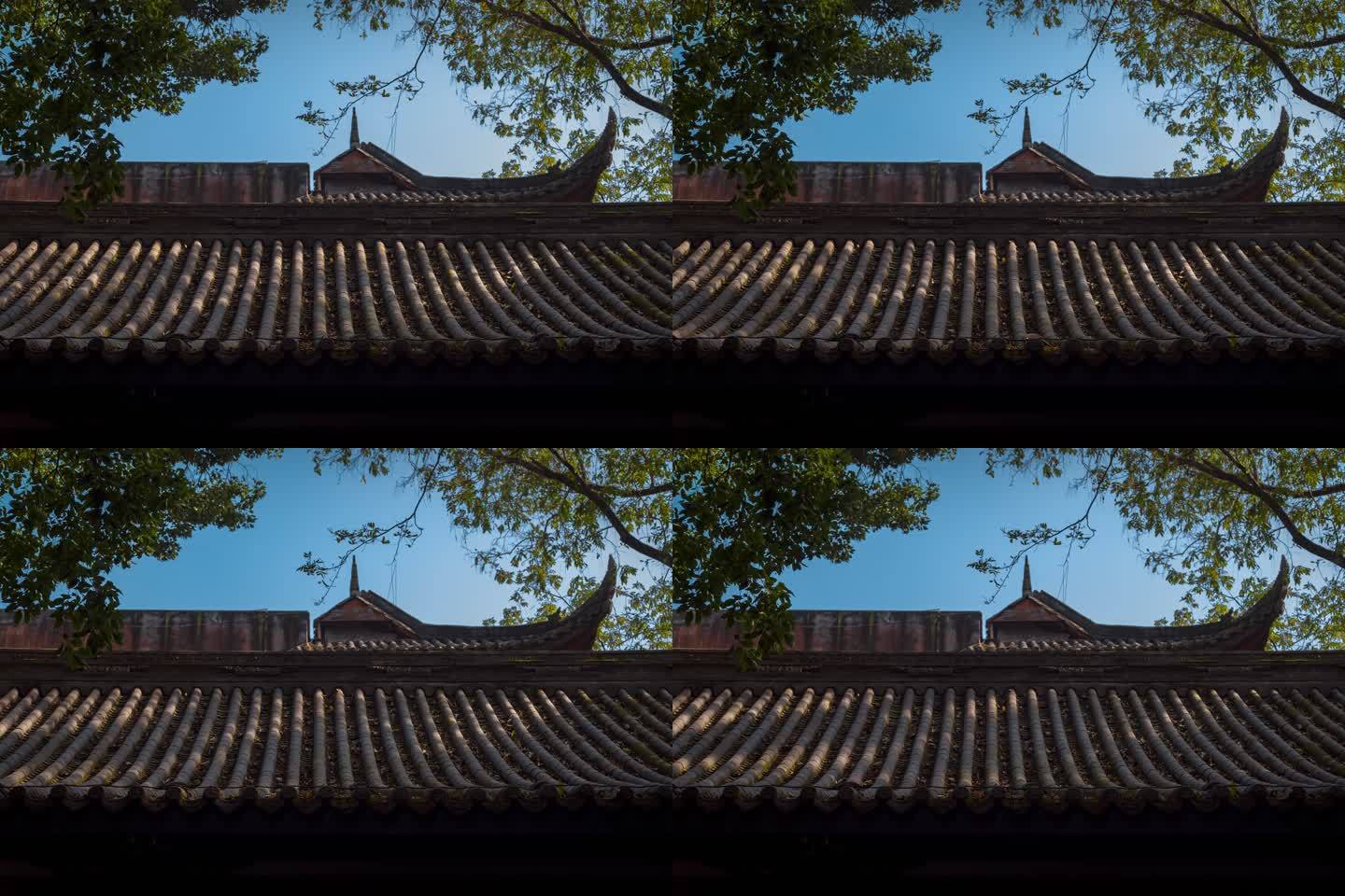 中式建筑房顶房檐延时摄影