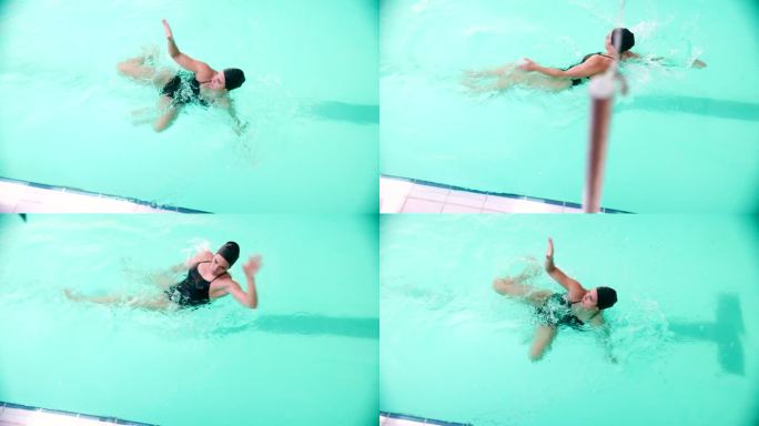 游戏模拟:水球运动员在水中训练中的短仰泳动作