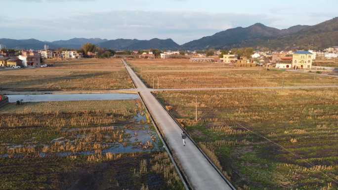 广东龙川 航拍 日落 光影 田野