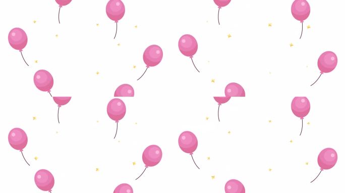 向上飞行的粉红色气球与闪烁的星星2D物体动画