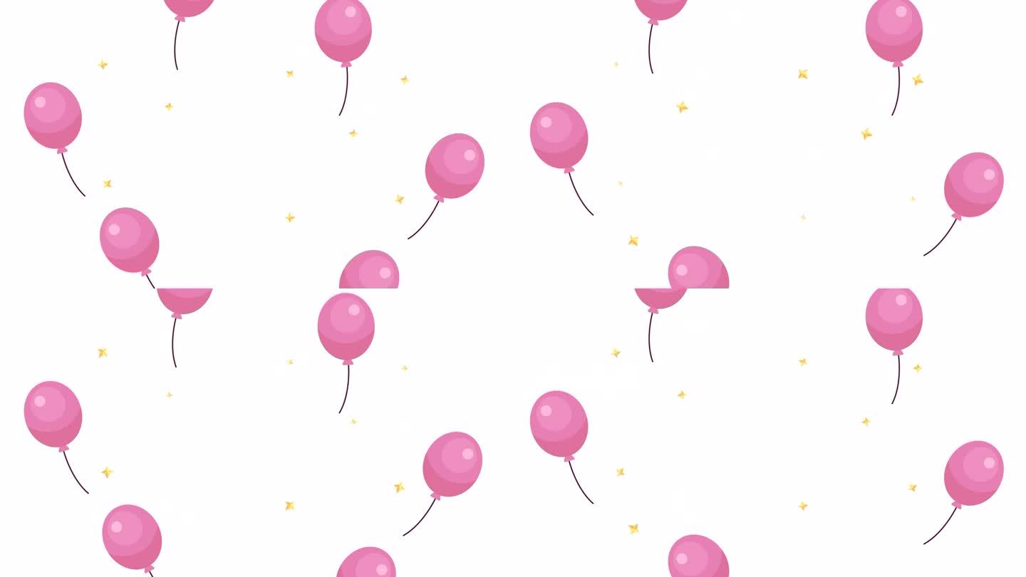 向上飞行的粉红色气球与闪烁的星星2D物体动画