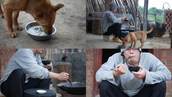独居 一人一狗  特写镜头  生活 吃饭