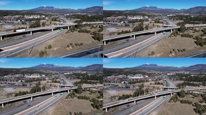 亚利桑那州北部I-40和I-17交汇处的无人机镜头。