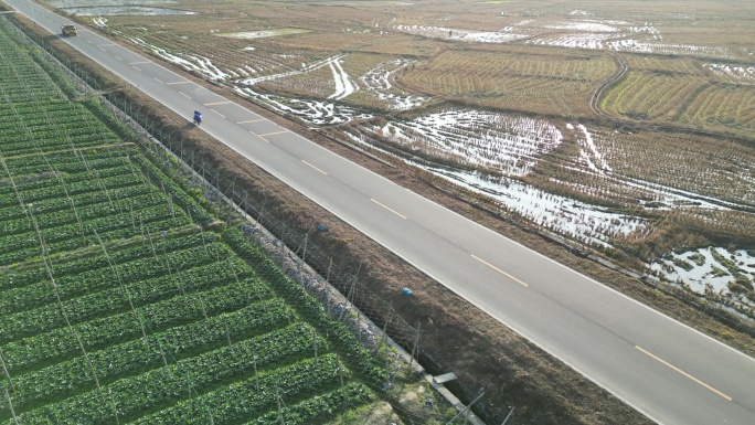 俯拍农田菜地  乡村风光  农村公路