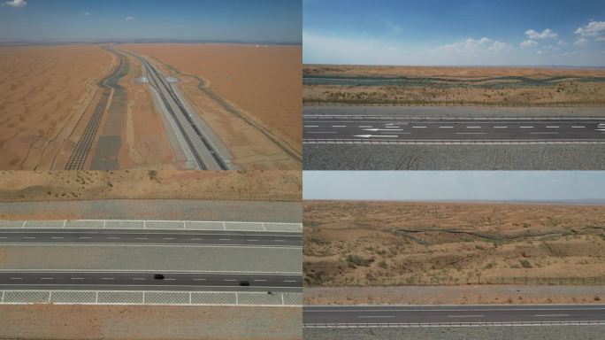 乌玛高速穿沙公路沙漠麦草方格