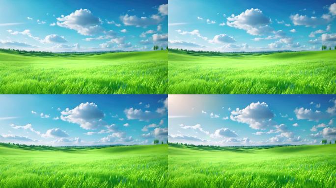 宁静的绿色草原和蓝天白云