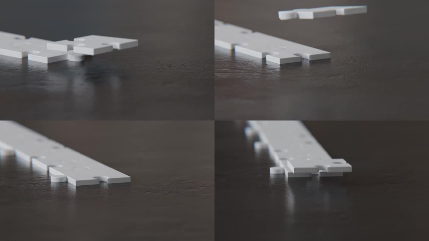 桌子上一个互锁的3d动画拼图的特写