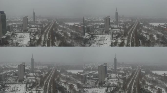 雪景 航拍 寿光 圣城街 大景