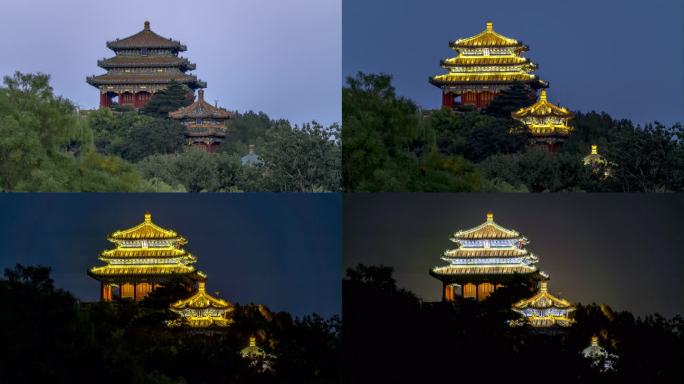 北京景山公园万春亭三亭日转夜唯美月出