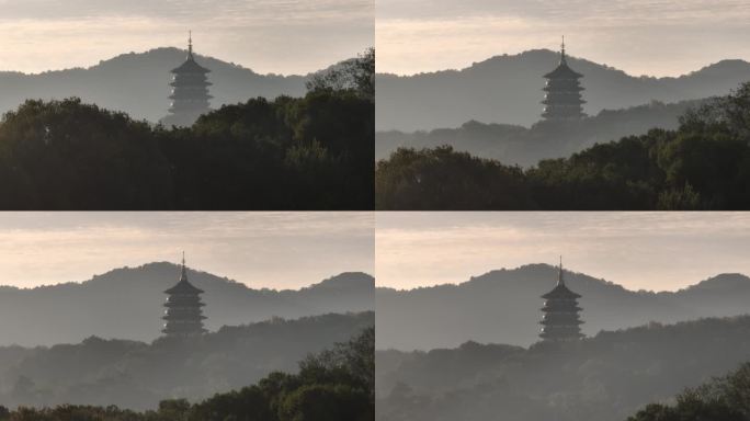 航拍雷峰塔缓缓上升