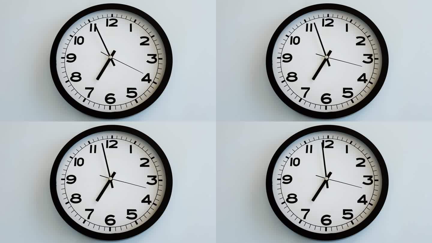 白色挂钟上的白色钟面特写，箭头显示19:00或07:00
