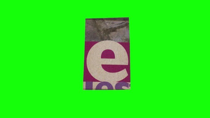 剪纸字母中的小写字母E。勒索信风格。杂志剪报。动态滚动循环。