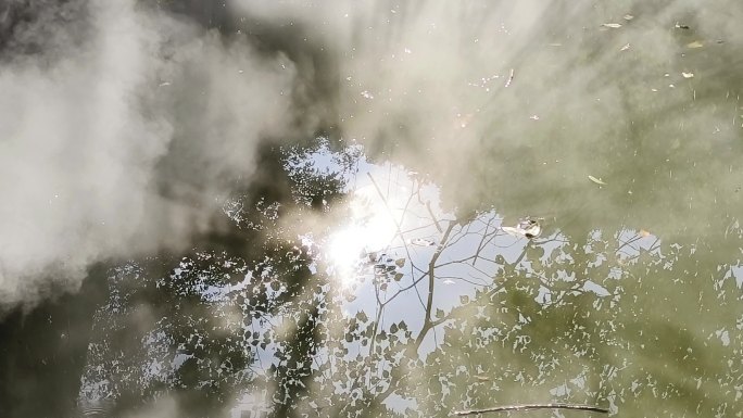 阳光雨后 地热水汽 蒸发水汽 水雾升腾