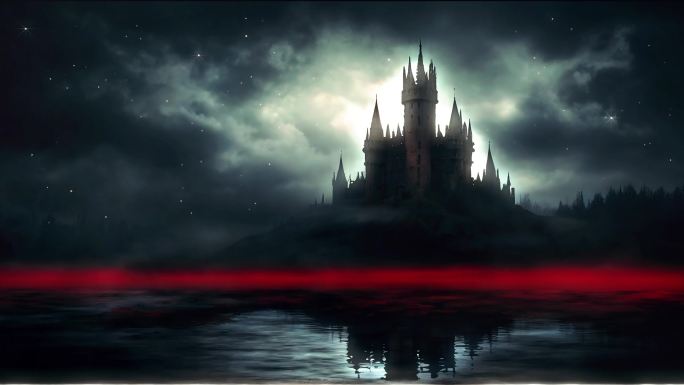 4K黑夜阴森恐怖吸血鬼城堡万圣节背景