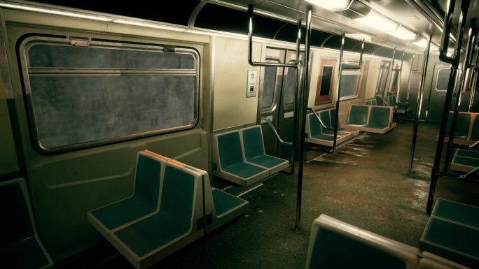 车厢:地下地铁中有很多空座位的宽敞车厢
