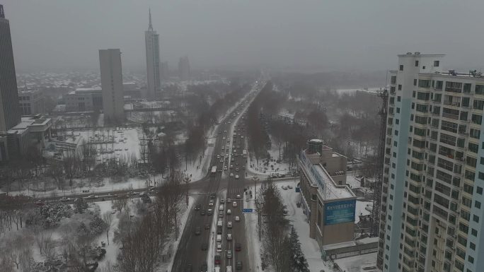 雪景 航拍 寿光 圣城街 大景